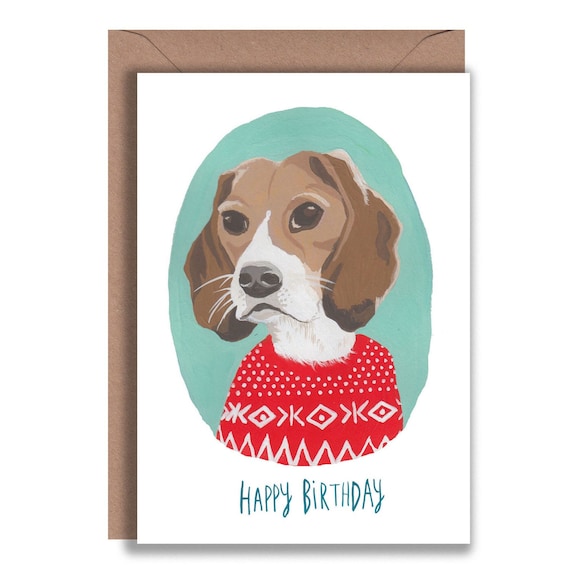 Carte De Salutation De Joyeux Anniversaire De Chien De Beagle Etsy