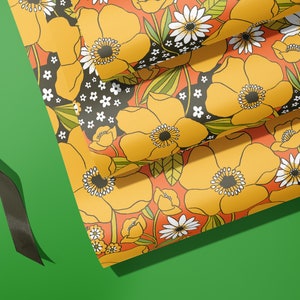 Orange Vintage floral pattern wrapping paper - Retro floral Gift Wrap