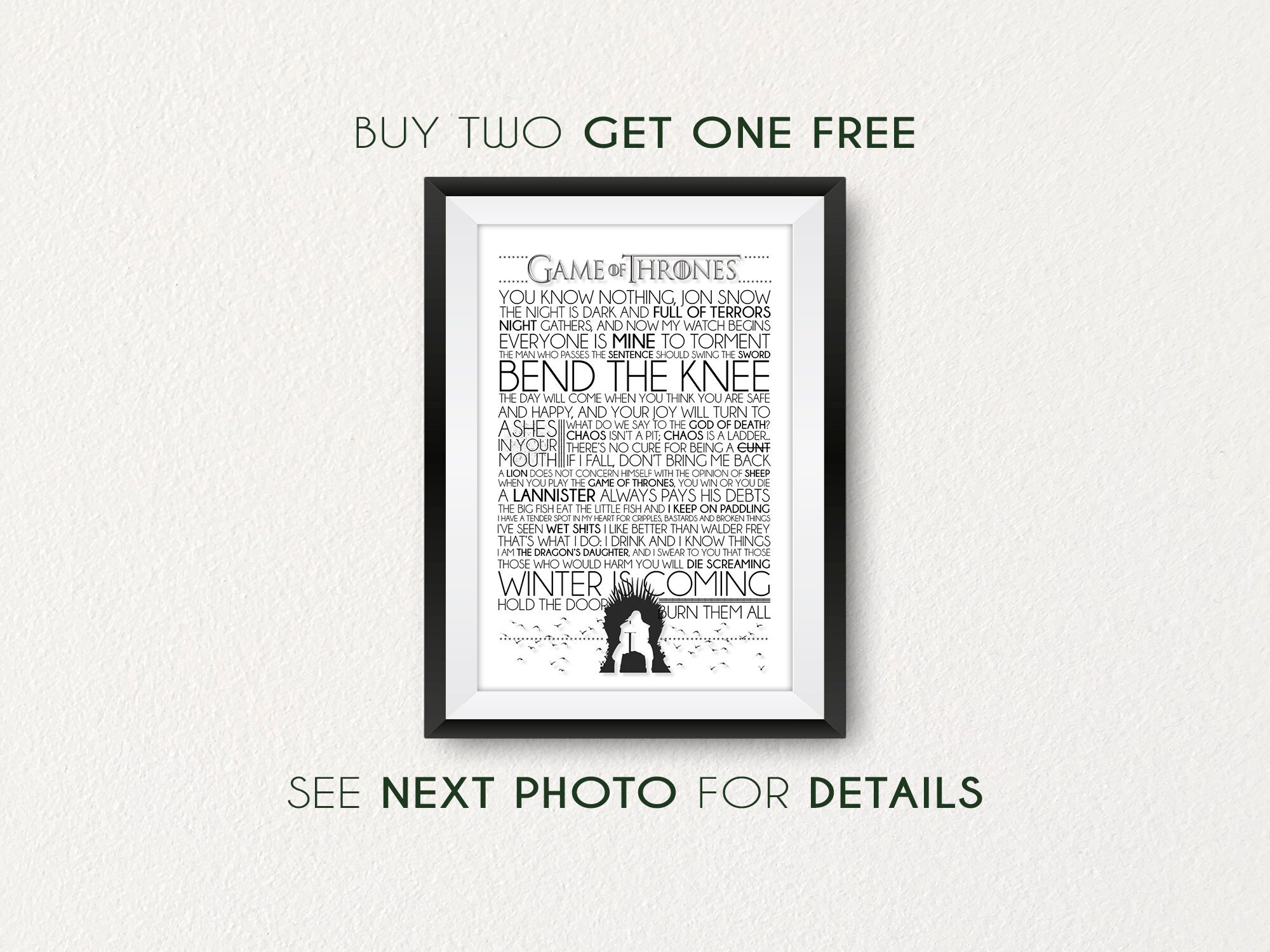 Game of Thrones Quote Poster Gift Ideas Typography Best | Etsy