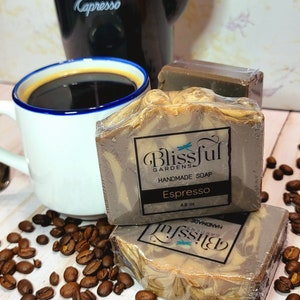 Espresso scented handmade soap made with Olive Oil, Coconut Oil, Sweet Almond Oil and more skin loving ingredients