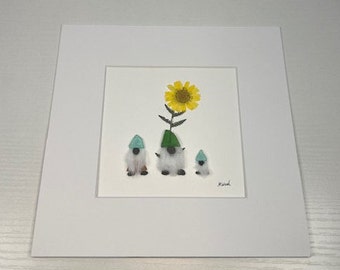 Free US shipping! three gnomes/ pebble art/ rock art/ one of a kind/ unique gift/ botanical art