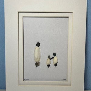 Free US shipping! My girls/ mother and daughters/ one of a kind/ shell art/ pebble art / rock art/ framed art/ unique gift