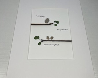 Free US shipping! / bird family tree/ botanical art/ pebble art/ rock art/ one of a kind/ unique gift