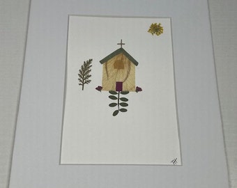 Free shipping/ church/ botanical art/ pressed flowers/ unique gift