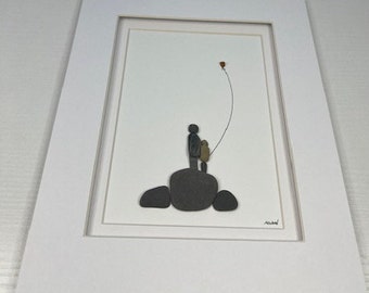 Free US shipping! / 2 flying a kite / pebble art/ rock art/ one of a kind/ unique gift