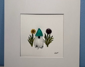 Free shipping/ gnome with flowers/ pebble art/ botanical art/ unique gift/ one of a kind