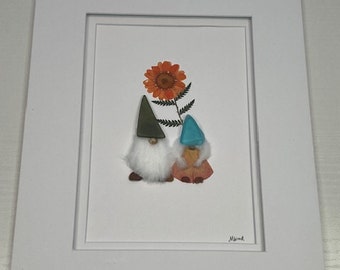 Free US shipping! / 2 gnomes/ botanical art/ pebble art/ rock art/ one of a kind/ unique gift