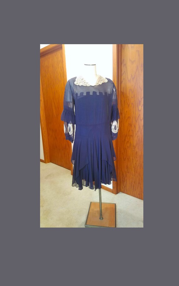 Authentic Vintage Navy Blue Dress 20s 30s Drop Wai