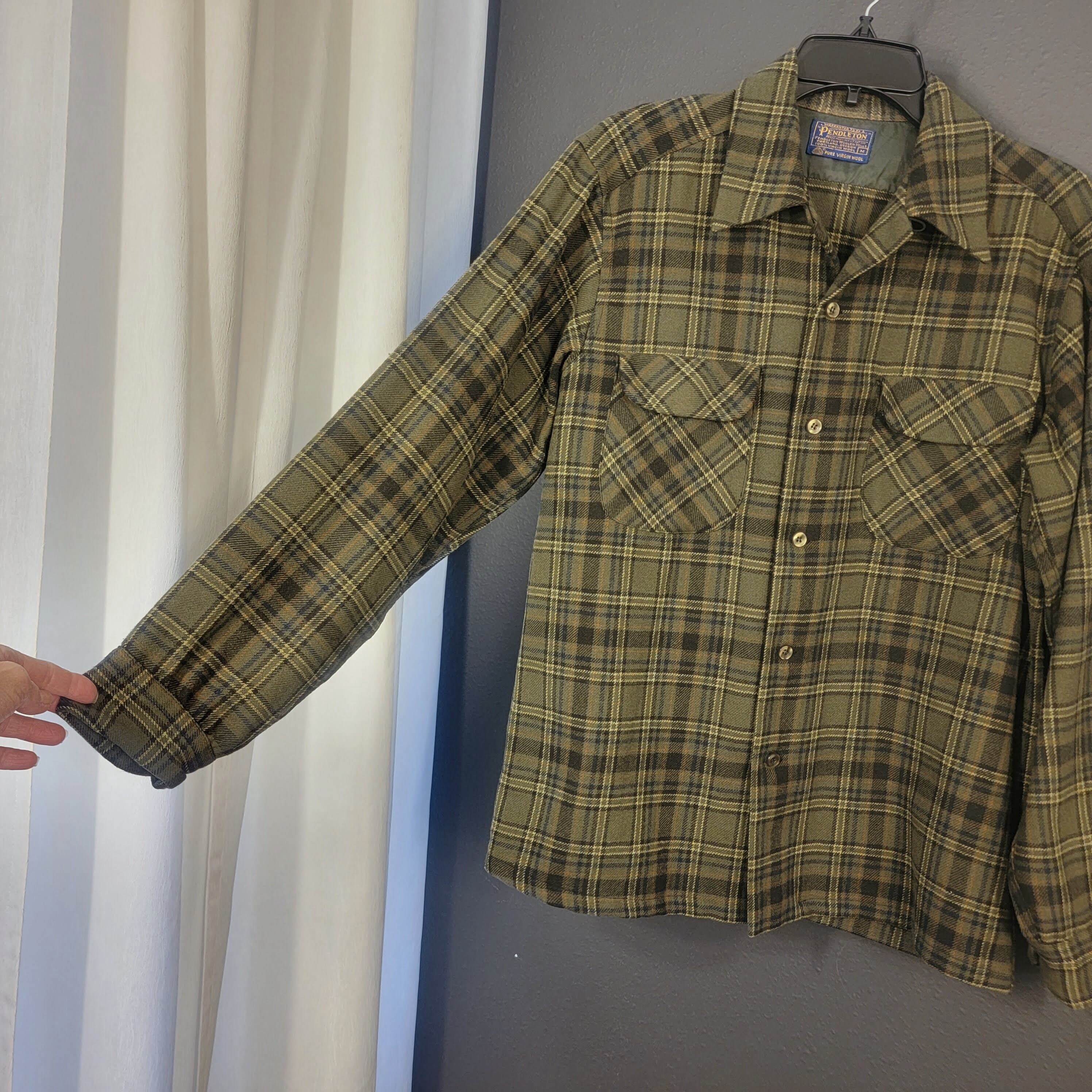70'S Pendleton Board Shirt Check Pattern Wool Box Shirt Made in USA Men's L Size Vintage /evb009436