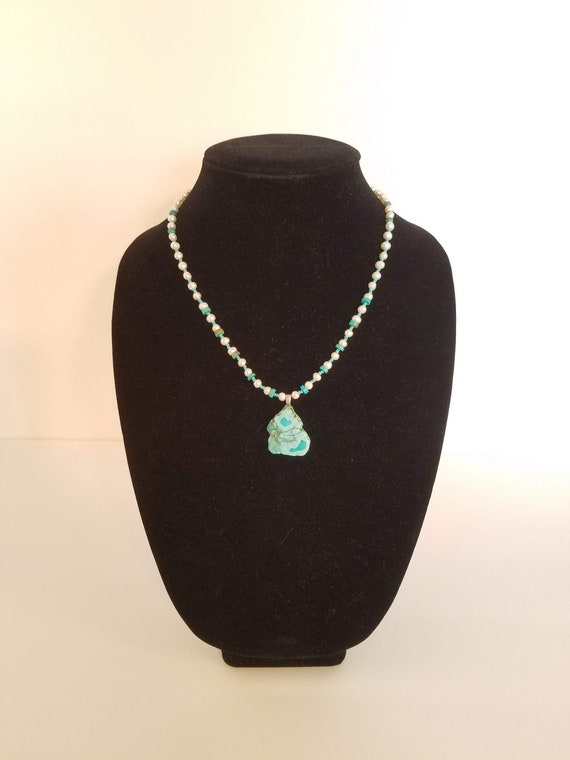 Turquoise Necklace, Pearl and Turquoise Strand wit