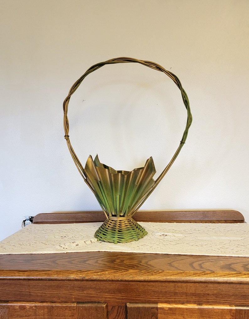 Vintage Basket Funeral Flowers Metal Wicker Reed Graveside Etsy