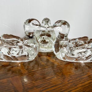 Set of 3 Heavy Clear Glass Duck Figurines – Trinket Dish, Salt Cellar, Pipe Holder, Vintage Animal Decor