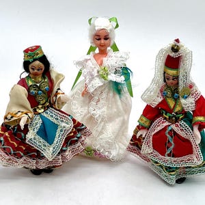 Set of 3 Vintage Souvenir Dolls – Traditional European Costumes – Hanging & Standing Mini Dolls - Frr US Shipping