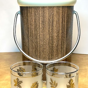 Vintage Kromex Eiskübel Holzmaserung Mitte des Jahrhunderts Moderne Barware Chrom Griff USA Retro Bar Warenkorb Dekor Kostenloser Versand