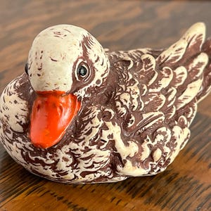 Vintage Mini Ceramic Duck Figurine – Hand Painted, 2.5” Long, Collectible Decor