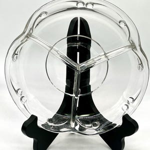 Vintage Heavy Glass Relish Dish with Three Sections – Raised Bubble & Line Pattern