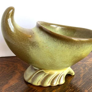 Vintage Frankoma Cornucopia Vase – MCM Green & Tan Pottery, Marked, No Chips, Free US Shipping