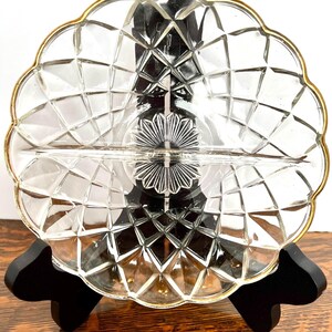 Vintage Clear Glass Divided Relish Dish with Gold Scalloped Edge