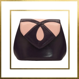 Jacques Vert • Aubergine & Pink Leather Shoulder Bag • Converts To A Clutch Bag • New in Box