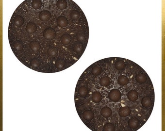 Two Large Moon / Planet Design Brown Plastic Coat Buttons ( 4.2 cm ) • Vintage 1950s • VGVC