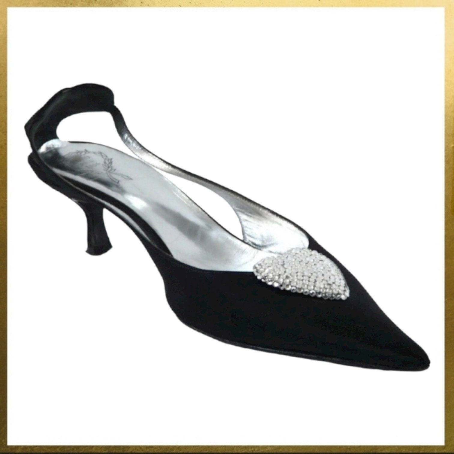 RODO Black Satin Slingback Kitten Heel Evening Shoes With - Etsy