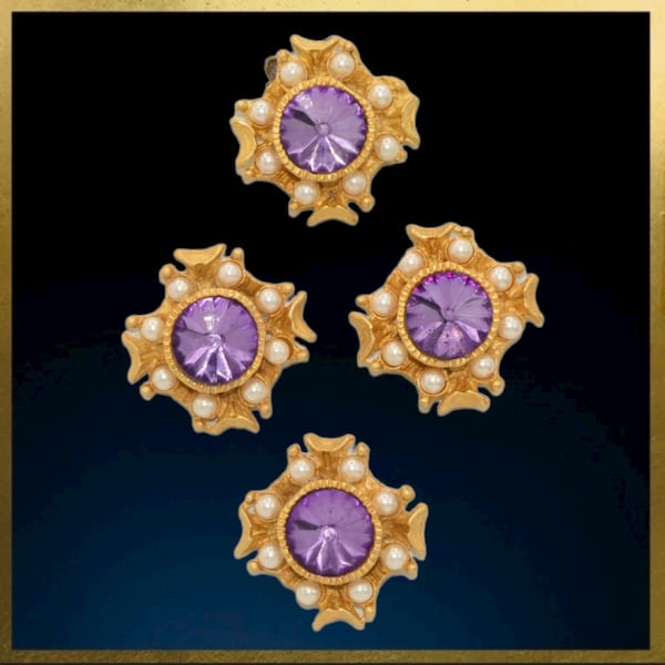 Haute Couture Swarovski Crystal & Pearl Gold Metal Maltese Cross Buttons New