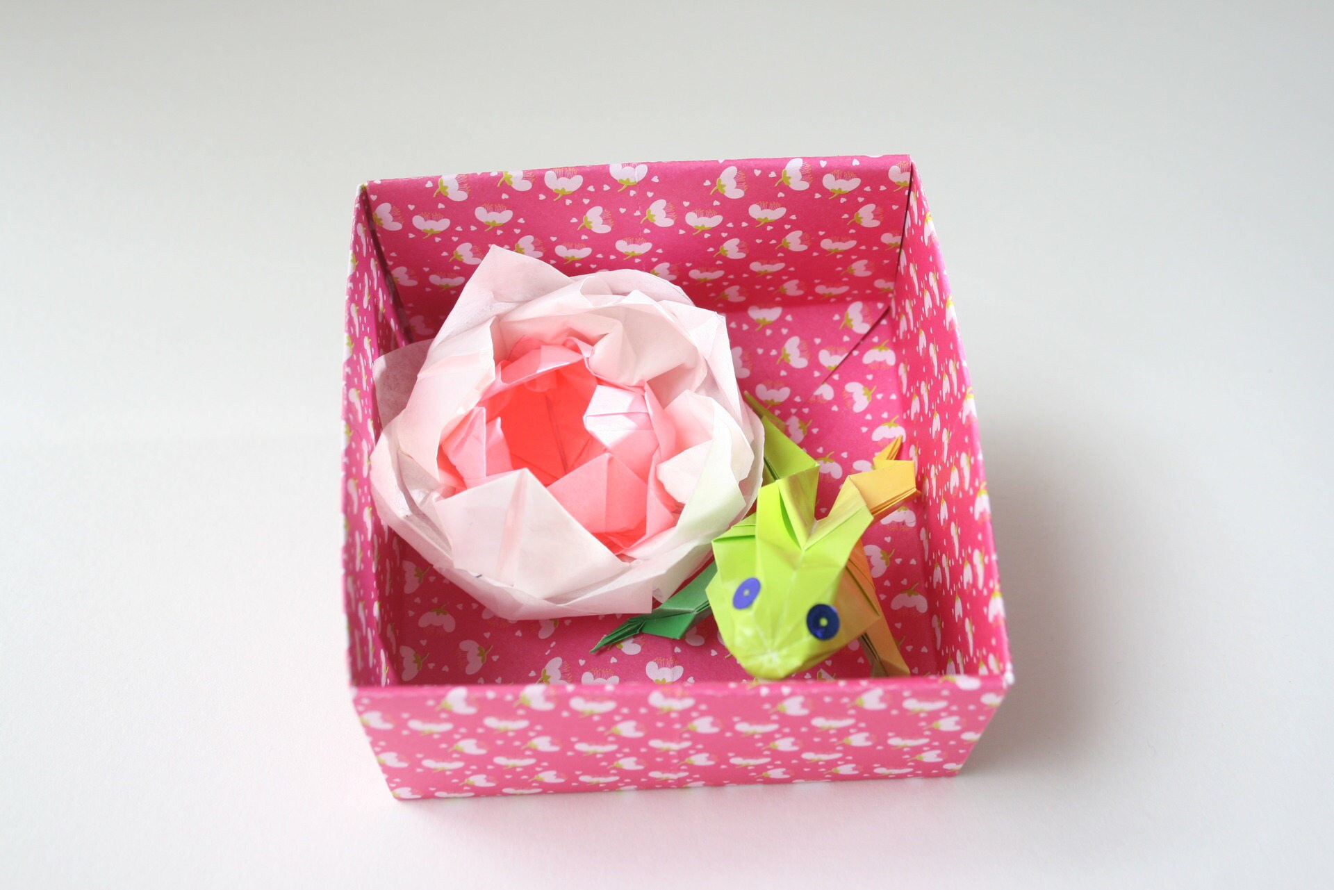 Boîte à Nénuphar et Grenouille Verte en Origami No3