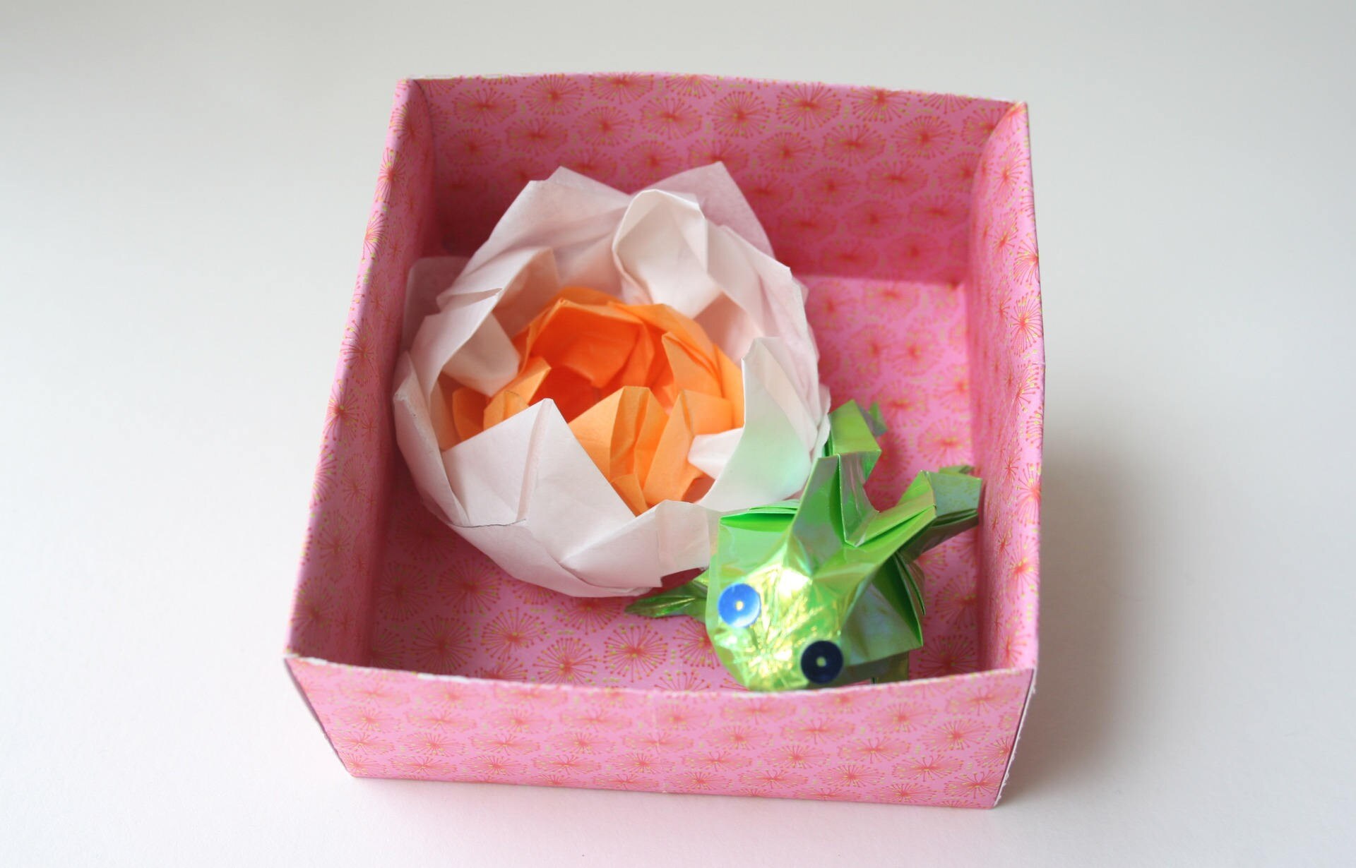 Boîte à Nénuphar et Grenouille Verte en Origami No2