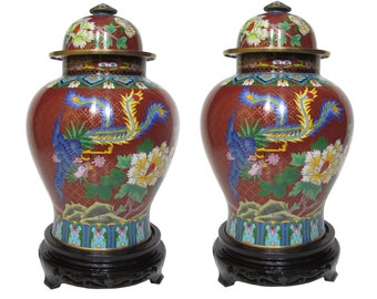Coppia di grandi vasi in cloisonne