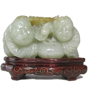 Chinese celadon jade sculpture of &quot;He He er xian&quot;