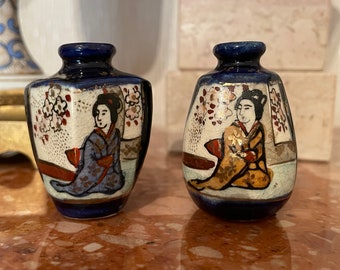 Pair of antique miniature Japanese vases