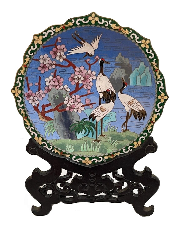 吉田武作 七宝焼き 大皿 飾皿 絵皿 伝統工芸 名工 和光 WAKO JAPAN