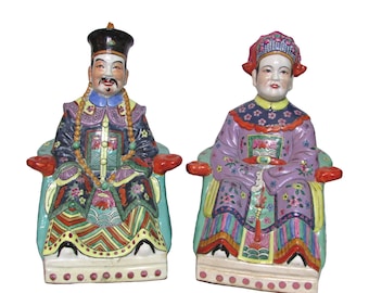 Porcelain Chinese Emperor And Empress Statue Figurine