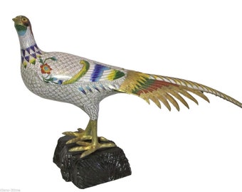 Large Chinese cloisonné enamel sculpture of a pheasant