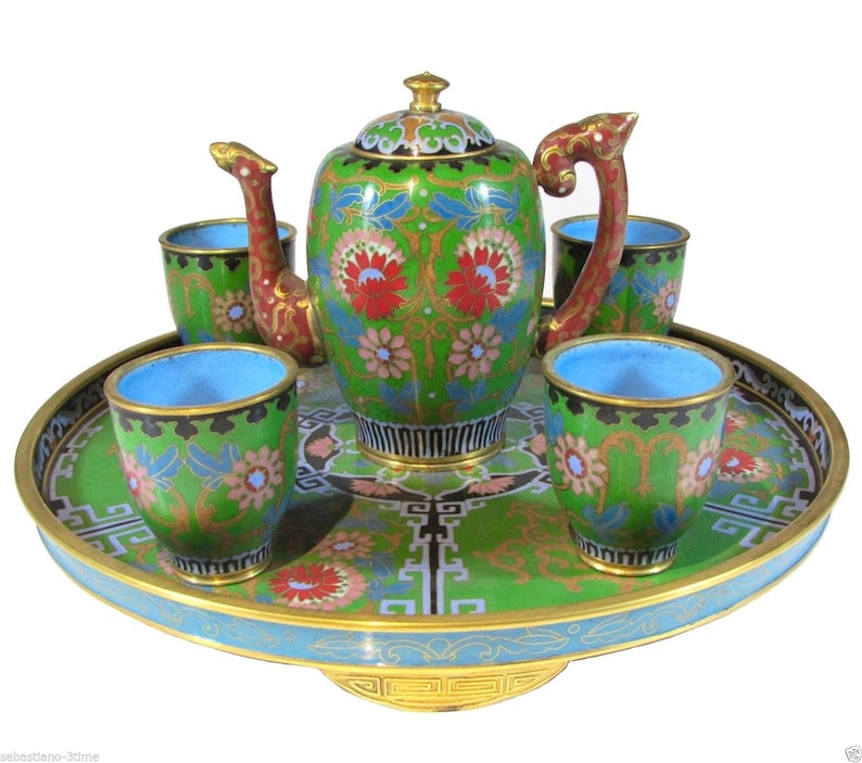 Chinese Cloisonne Tea Set image 1