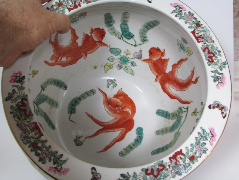 Chinese Hand-Painted Fish Bowl Planter or Jardiniére | Etsy