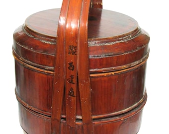 Late 1800s Qing Dynasty Three Tier Wooden Wedding Basket