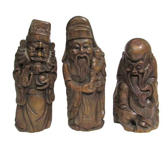 Sanxing Three Star Gods Fu Lu Shou Chinese Porcelain Deity Statues 6/" GOOD LUCK