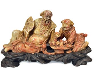 A Chinese Antique Soapstone Carved Figure Group