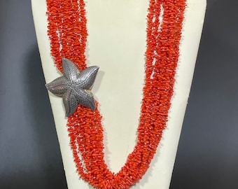 8-strand necklace made of real Mediterranean coral branches