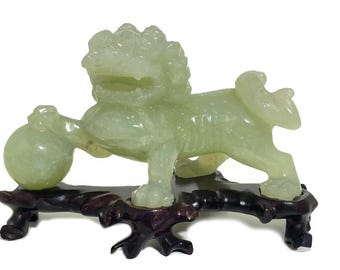 Chinese Carved Jade Foo Dog on Stand