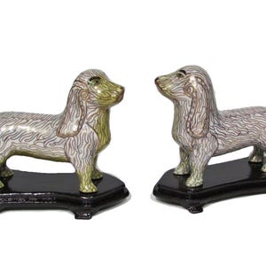 Pair of metal cloisonné dogs