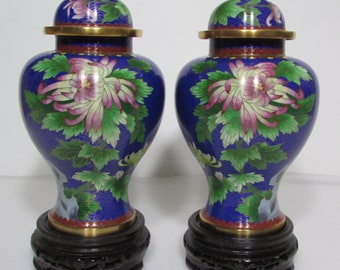 Pair Chinese Cloisonne Lidded Vases