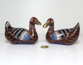 Pair of ducks in cloisonné metal and enamel
