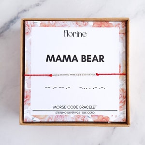 Pulsera de código morse de mamá osa, delicada pulsera de plata esterlina para mamá, pulsera personalizada para el día de la madre, regalo de cumpleaños de la hija