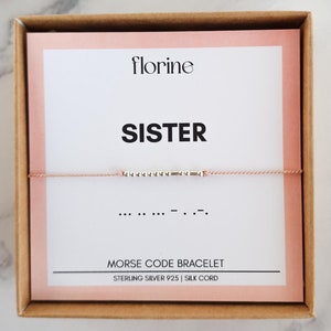 Sister Sterling Silver Morse Code Bracelet – Delicate Silk Cord, Custom Sister Gift for Her, Friendship Bracelet, Minimalist Jewelry