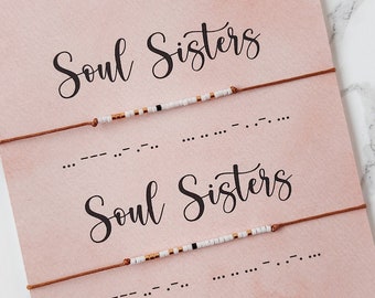 Soul Sisters Morse Code Bracelet, Secret Message Bracelet, Best Friend Gift Ideas, Matching String Bracelet, Friendship Jewelry, BFF Gift