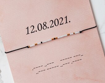 Custom Date Morse Code Bracelet, Couples Bracelet, Personalized Name Bracelet, His Her Bracelet, Anniversary Gift, Matching Bracelet