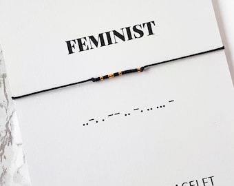 Feminist Morse Code Bracelet, Hidden Message Bracelet, Female Empowerment Gift, Birthday Gift for Women, Strong Women Girl Power Gift