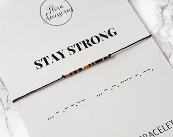 Stay Strong Morse Code Bracelet, Secret Message Bracelet, Self Care Gift Ideas, Minimalist String Jewelry, Mindful Gift for Men Women